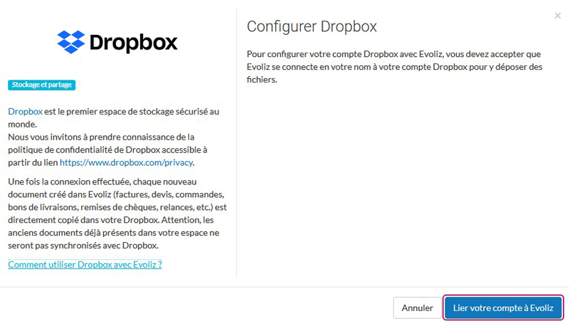 Stockage documents comptables - Dropbox